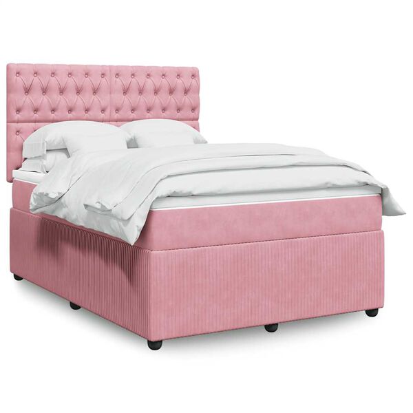 vidaXL Cama com molas/colch&atilde;o 160x200 cm veludo rosa