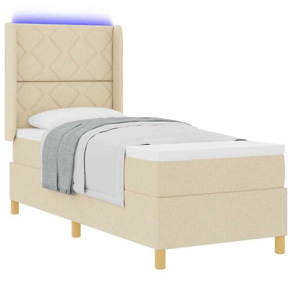 vidaXL Cama Box com colch&atilde;o com cabeceira Creme 140 x 200 cm tecido