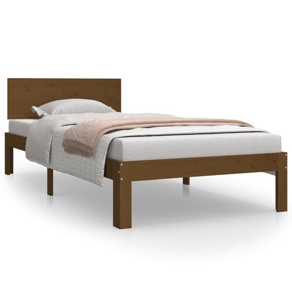 vidaXL Estrutura de cama 90x200 cm pinho maci&ccedil;o castanho mel