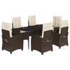 vidaXL 7 pcs conjunto jantar p/ jardim c/ almofad&otilde;es vime PE castanho