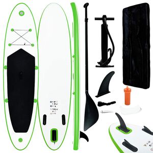 vidaXL Conjunto prancha de paddle SUP insufl&aacute;vel verde e branco