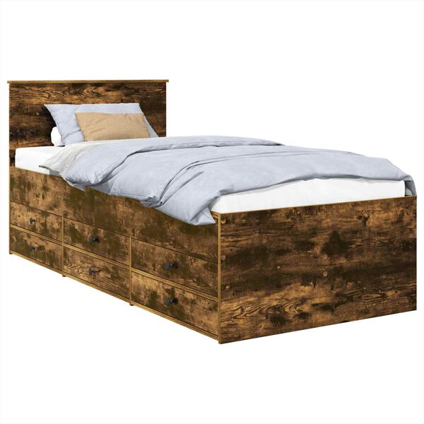 vidaXL Sof&aacute;-camas com gaveta Carvalho Defumado e Preto 100 x 200 cm