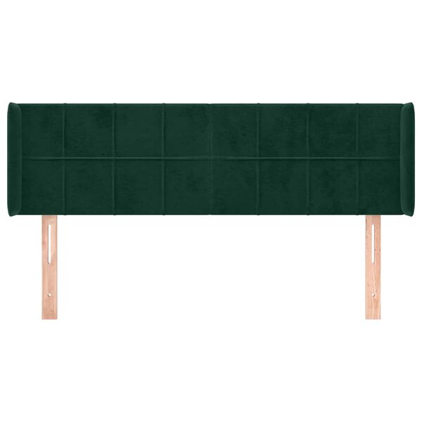 vidaXL Cabeceira de cama c/ abas tecido 147x16x78/88cm verde-escuro