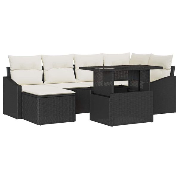 vidaXL Conjunto de Sof&aacute; de Jardim com almofada 7 pcs Preto e Creme