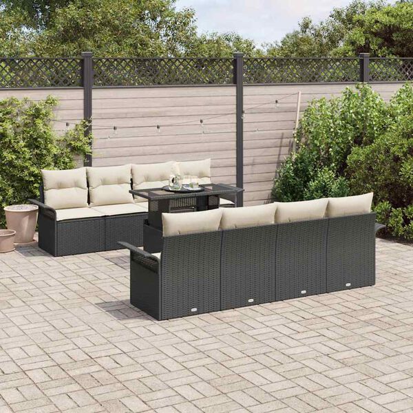vidaXL Conjunto de Sof&aacute; de Jardim 9 pcs Preto Rattan Sint&eacute;tico