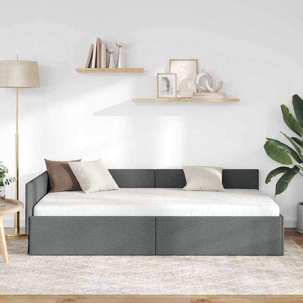 vidaXL Estrutura de Cama de Canto Cinza Escuro 90 cm x 200 cm Veludo
