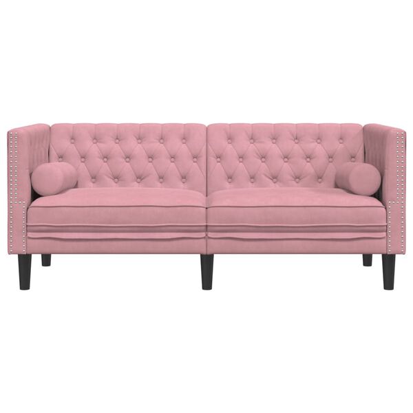 vidaXL Sofá chesterfield com rolos 2 lugares veludo rosa