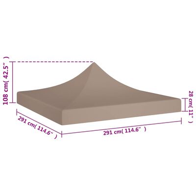 vidaXL Teto para tenda de festas 3x3 m 270 g/m² cinzento-acastanhado