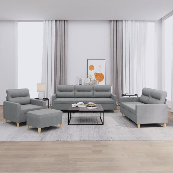 vidaXL 4 pcs conjunto de sof&aacute;s com almofad&otilde;es tecido cinzento-claro