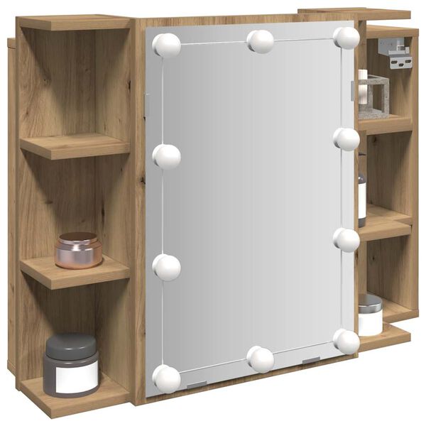 vidaXL Arm&aacute;rio espelhado com LED 70x16,5x60 cm carvalho artisiano
