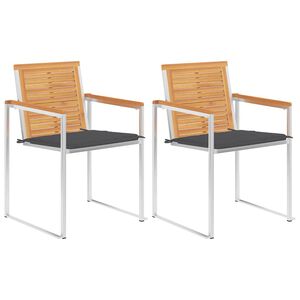 vidaXL Cadeiras de jardim com almofad&otilde;es 2 pcs teca maci&ccedil;a e a&ccedil;o