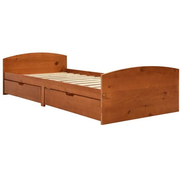 vidaXL Estrutura cama c/ 2 gavetas 90x200 cm pinho maciço castanho mel