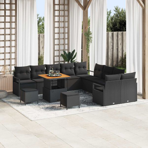 vidaXL Conjunto de Sof&aacute; de Jardim 13 pcs Preto Rattan Sint&eacute;tico
