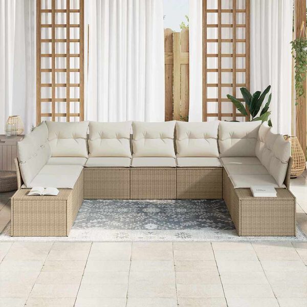 vidaXL Conjunto de Sof&aacute; de Jardim 9 pcs Bege e Creme Polirattan