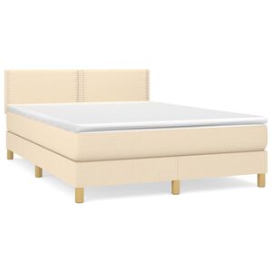 vidaXL Cama com molas/colch&atilde;o 140x200 cm tecido cor creme