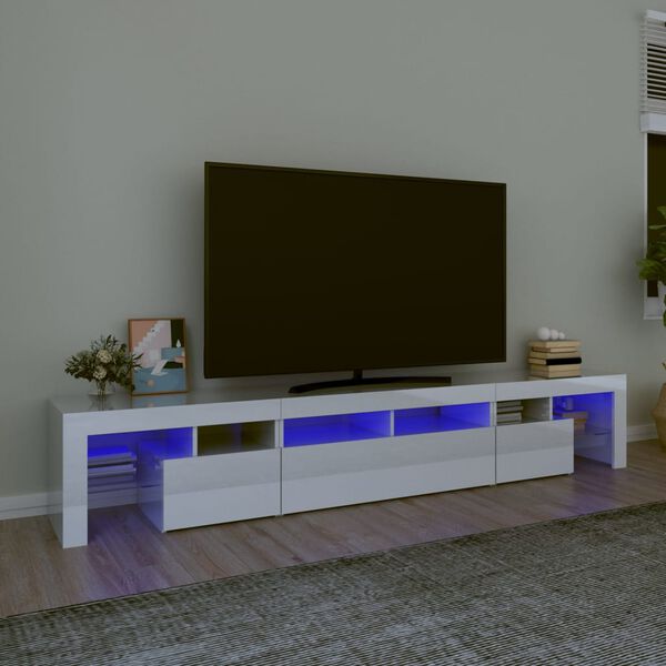 vidaXL M&oacute;vel de TV com luzes LED 230x36,5x40 cm branco brilhante