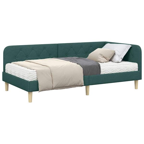 vidaXL Estrutura de Cama de Canto Verde Escuro 100 x 200 cm tecido