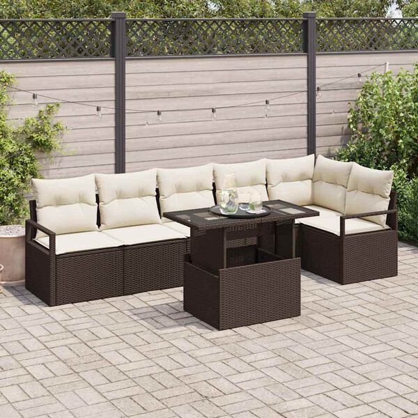 vidaXL Conjunto de Sofá de Jardim 7 pcs Castanho Rattan Sintético