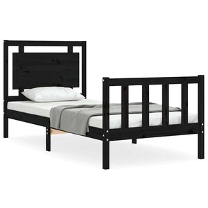 vidaXL Estrutura cama de solteiro c/ cabeceira madeira maci&ccedil;a preto