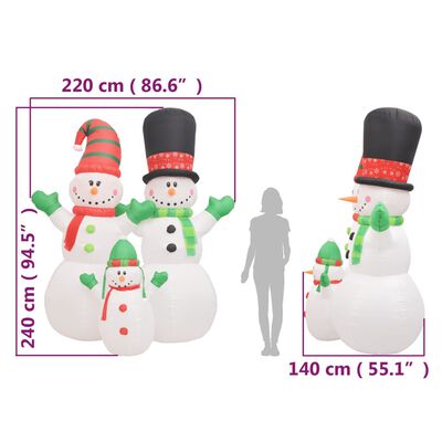 vidaXL Família bonecos de neve insuflável com luzes LED 240 cm