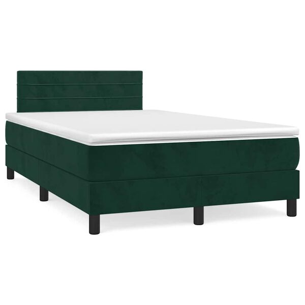 vidaXL Cama boxspring com colch&atilde;o 120x200 cm veludo verde-escuro