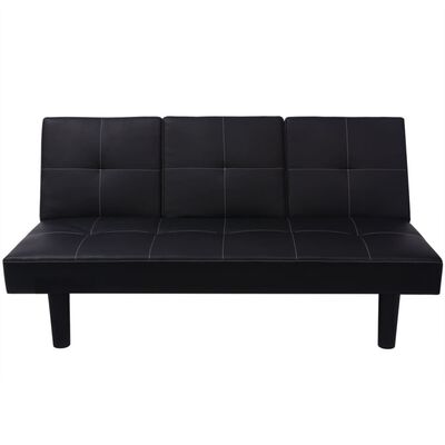 vidaXL Sofá-cama com mesa suspensa, couro artificial, preto