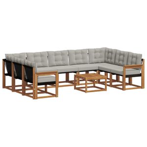 vidaXL Conjunto de Sof&aacute;s para Exterior 10 pcs Cinza Natural e Claro