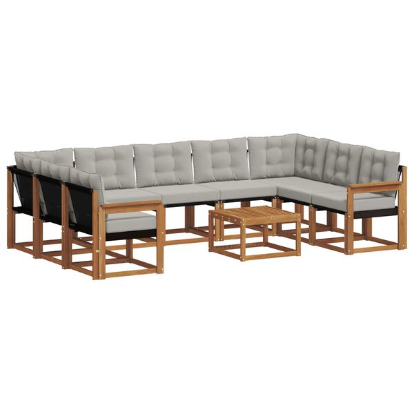 vidaXL Conjunto de Sof&aacute;s para Exterior 10 pcs Cinza Natural e Claro