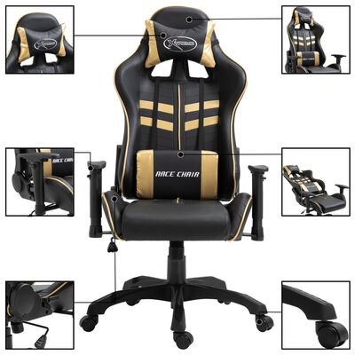 vidaXL Cadeira de gaming couro artificial dourado