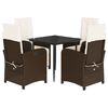 vidaXL 5 pcs conjunto jantar p/ jardim c/ almofad&otilde;es vime PE castanho