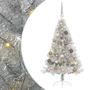 vidaXL &Aacute;rvore de Natal Artificial Pr&eacute;-iluminada Prateado 120 cm PET