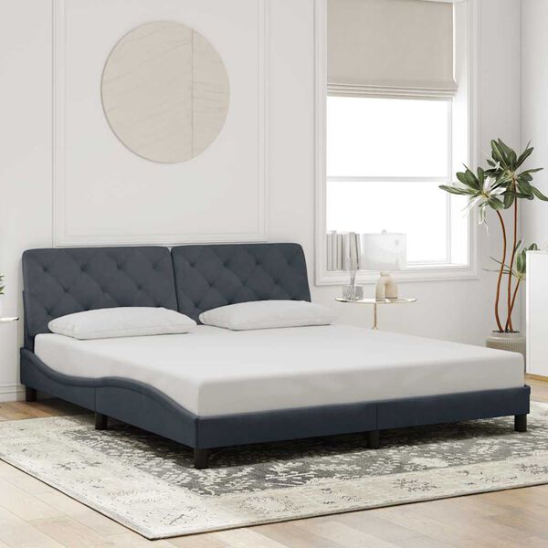 vidaXL Estrutura de cama sem colch&atilde;o 200x200 cm veludo cinzento-escuro