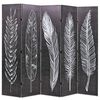 vidaXL Biombo dobr&aacute;vel com estampa de penas 200x170 cm preto e branco
