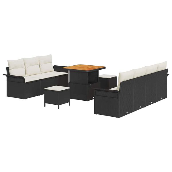 vidaXL Conjunto de Sofá de Jardim 10 pcs Preto e Creme 80 x 80 x 71 cm