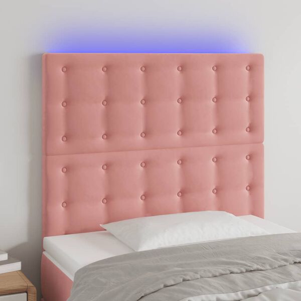 vidaXL Cabeceira de cama c/ luzes LED veludo 90x5x118/128 cm rosa