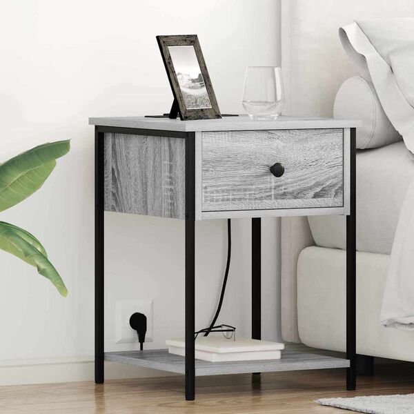 vidaXL Arm&aacute;rio de Cabeceira com gaveta Cinza Sonoma 42 x 41 x 56 cm