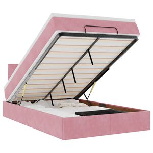 vidaXL Estrutura de cama otomana com colch&atilde;o 120x200 cm veludo rosa