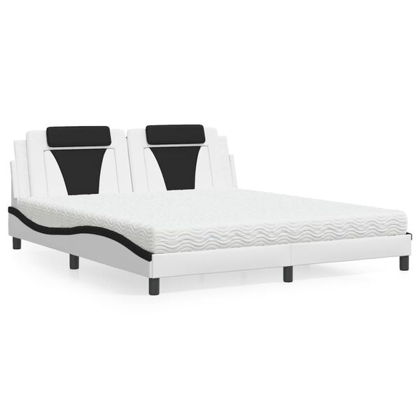 vidaXL Cama Viana com colch&atilde;o 180x200 cm couro artificial preto e branco