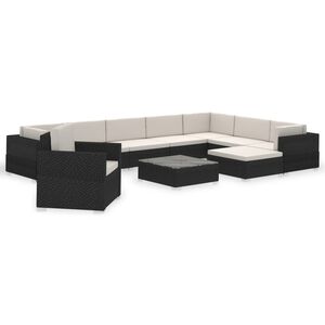 vidaXL 12 pcs conjunto lounge de jardim c/ almofad&otilde;es vime PE preto