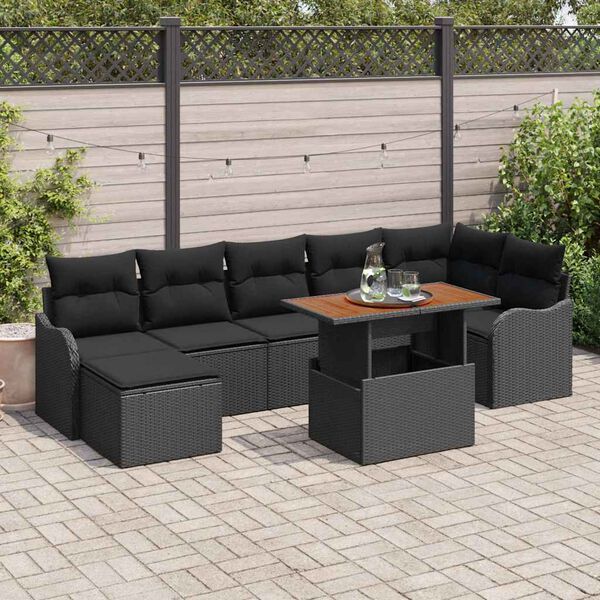vidaXL Conjunto de Sof&aacute; de Jardim 8 pcs Preto Rattan Sint&eacute;tico