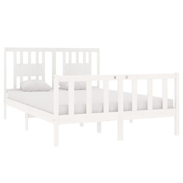 vidaXL Estrutura de cama casal 135x190 cm madeira maci&ccedil;a branco