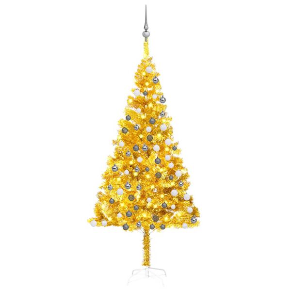 vidaXL &Aacute;rvore Natal artificial pr&eacute;-iluminada c/bolas 180cm PET dourado