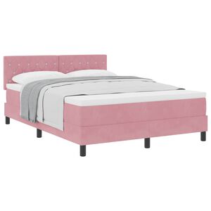 vidaXL Cama Box com colch&atilde;o com cabeceira Rosa 140 x 190 cm Veludo