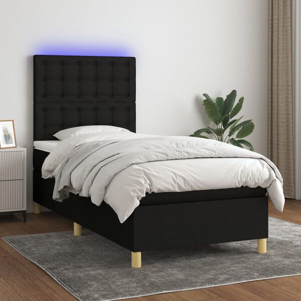 vidaXL Cama box spring c/ colch&atilde;o e LED 90x190 cm tecido preto