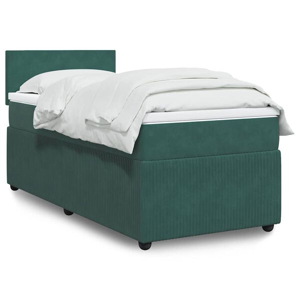 vidaXL Cama com molas/colch&atilde;o 90x190 cm veludo verde-escuro