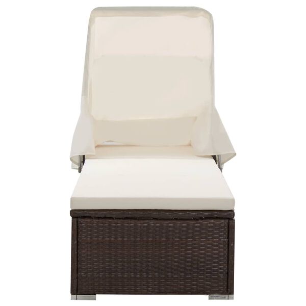 vidaXL Espreguiçadeira com toldo e almofadão vime PE castanho