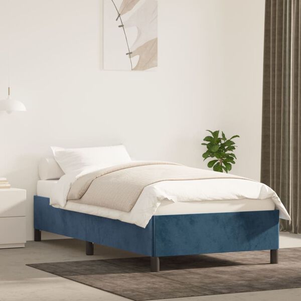 vidaXL Estrutura de cama sem colch&atilde;o 90x200 cm veludo azul-escuro