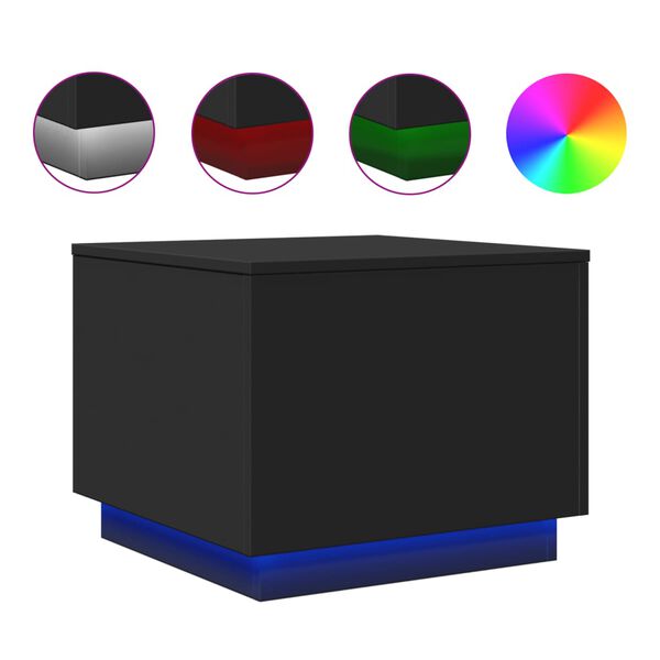 vidaXL Mesa de centro com luzes LED 50x50x40 cm preto