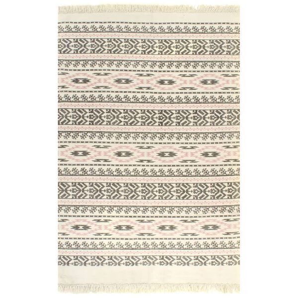 vidaXL Tapete Kilim em algodão 160x230 cm com padrão cinzento/rosa