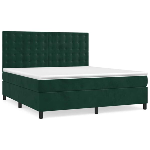 vidaXL Cama com molas/colch&atilde;o 180x200 cm veludo verde-escuro